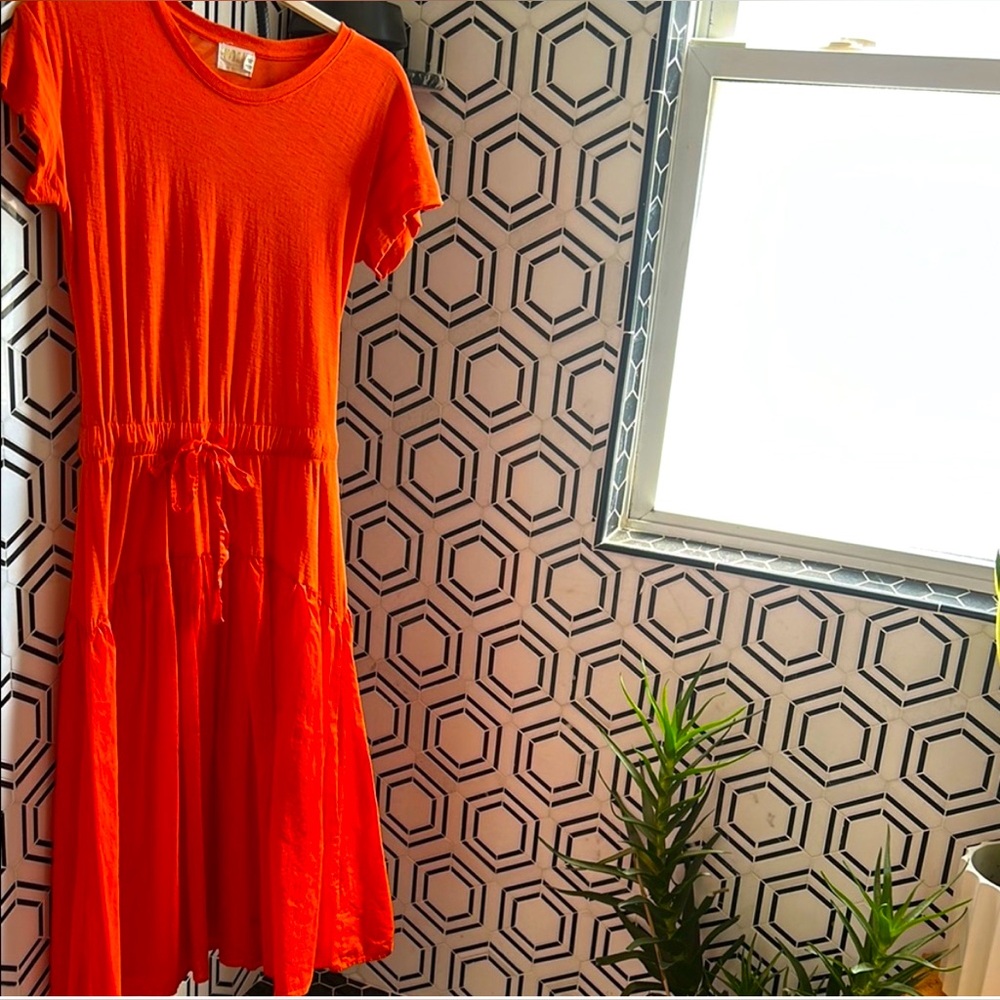 Nation LTD Orange Casual Flutter Sleeve Midi Dress